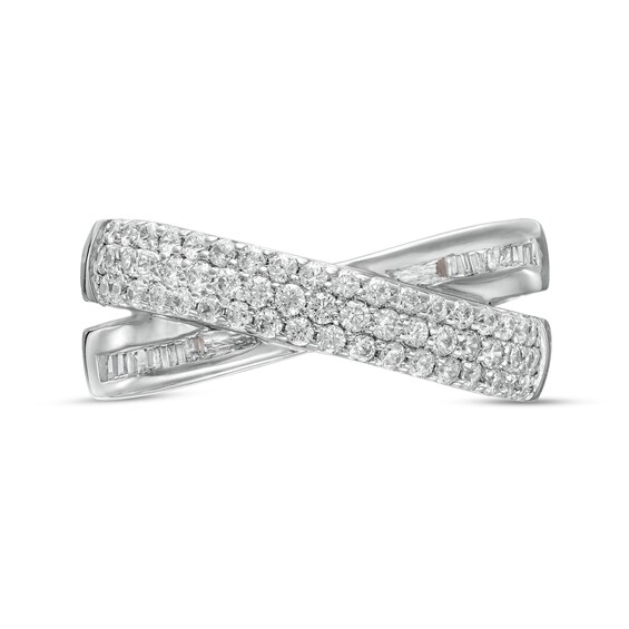 0.45 CT. T.W. Baguette and Round Diamond Crossover Anniversary Band in 10K Gold