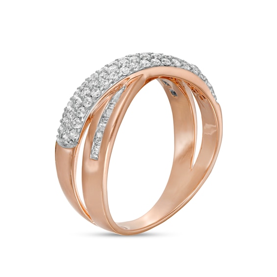 0.45 CT. T.W. Baguette and Round Diamond Crossover Anniversary Band in 10K Rose Gold