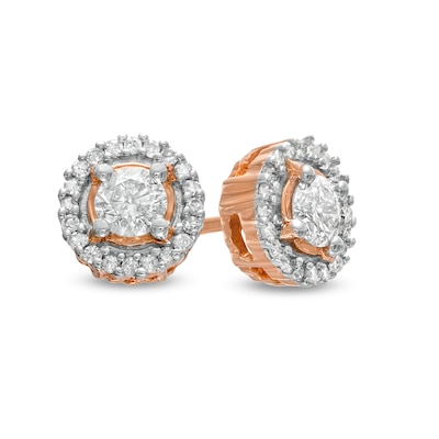 0.37 CT. T.W. Diamond Frame Stud Earrings in 10K Rose Gold