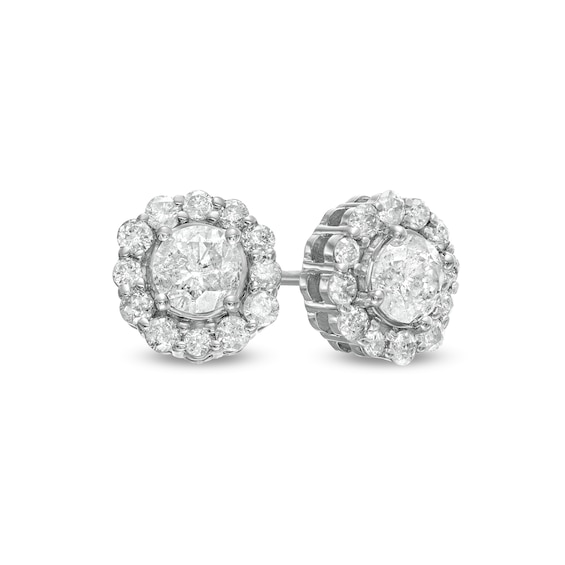 0.83 CT. T.W. Diamond Frame Stud Earrings in 10K White Gold