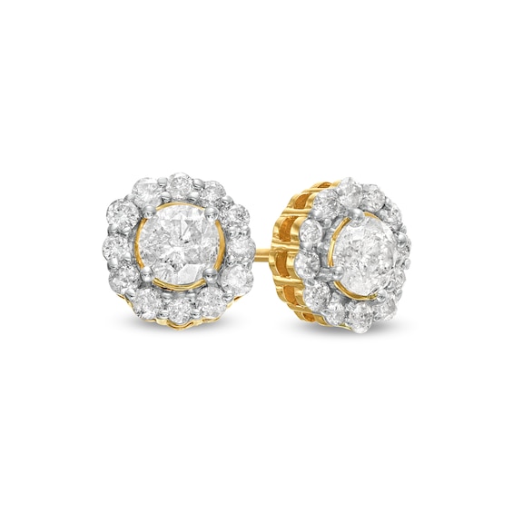 0.83 CT. T.W. Diamond Frame Stud Earrings in 10K Gold