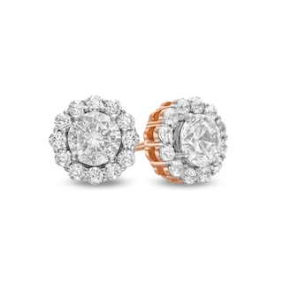 0.83 CT. T.W. Diamond Frame Flower Stud Earrings in 10K Rose Gold