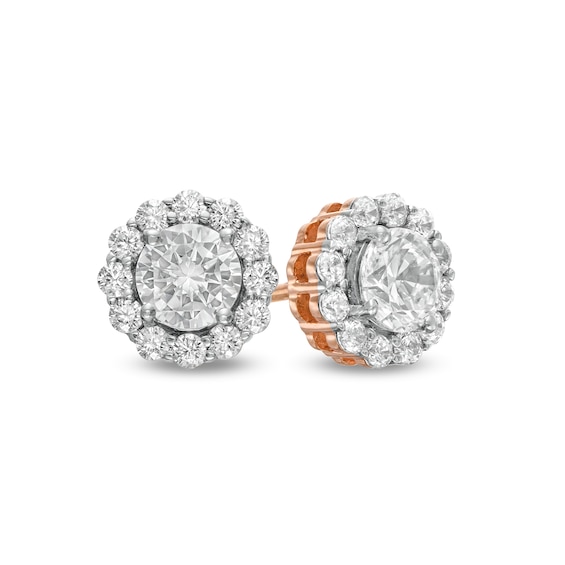 0.83 CT. T.W. Diamond Frame Flower Stud Earrings in 10K Rose Gold