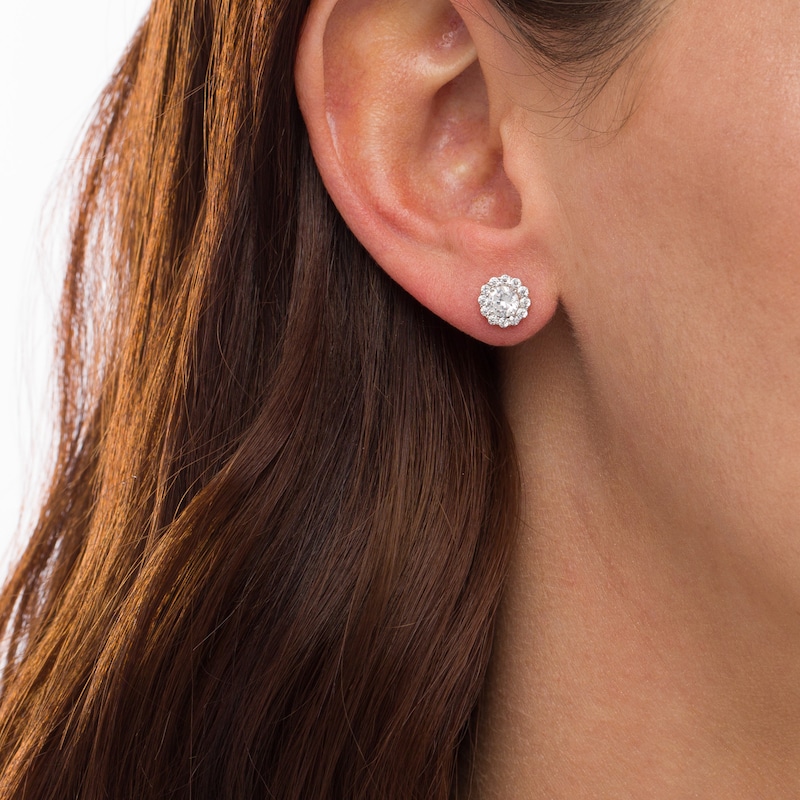 0.83 CT. T.W. Diamond Frame Flower Stud Earrings in 10K Rose Gold|Peoples Jewellers
