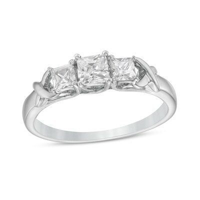 0.58 CT. T.W. Princess-Cut Diamond Three Stone "X" Shank Ring in 10K White Gold