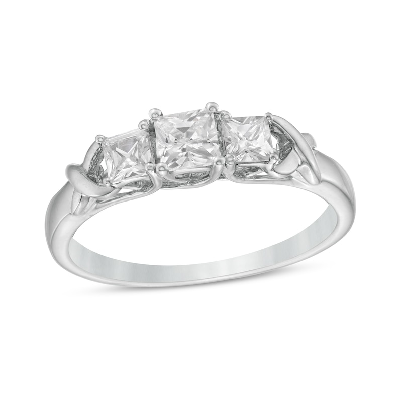 0.58 CT. T.W. Princess-Cut Diamond Three Stone "X" Shank Ring in 10K White Gold|Peoples Jewellers