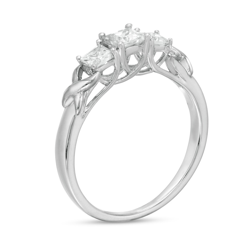0.58 CT. T.W. Princess-Cut Diamond Three Stone "X" Shank Ring in 10K White Gold|Peoples Jewellers