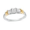 Thumbnail Image 0 of 0.58 CT. T.W. Princess-Cut Diamond Three Stone "X" Shank Ring in 10K Two-Tone Gold