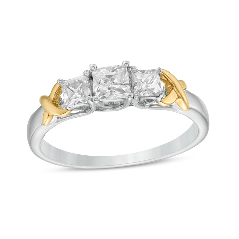 0.58 CT. T.W. Princess-Cut Diamond Three Stone "X" Shank Ring in 10K Two-Tone Gold|Peoples Jewellers