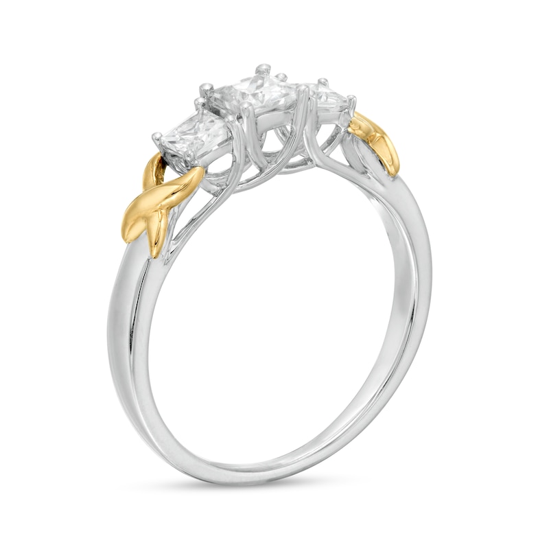 0.58 CT. T.W. Princess-Cut Diamond Three Stone "X" Shank Ring in 10K Two-Tone Gold|Peoples Jewellers