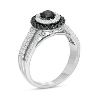 0.70 CT. T.W. Black Enhanced and White Diamond Double Frame Multi-Row Engagement Ring in 10K White Gold