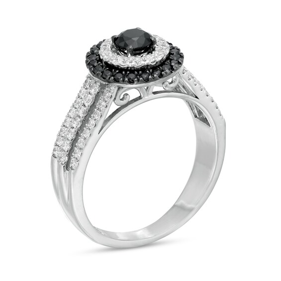 0.70 CT. T.W. Black Enhanced and White Diamond Double Frame Multi-Row Engagement Ring in 10K White Gold