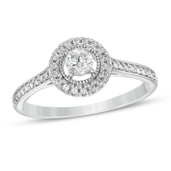 0.29 CT. T.W. Diamond Frame Vintage-Style Engagement Ring in 10K Gold