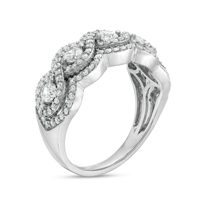 0.95 CT. T.W. Diamond Five Stone Twist Scallop Edge Ring in 10K White Gold