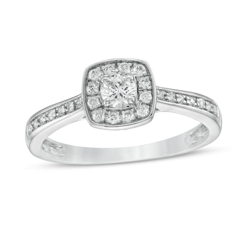 0.29 CT. T.W. Diamond Cushion Frame Engagement Ring in Sterling Silver|Peoples Jewellers