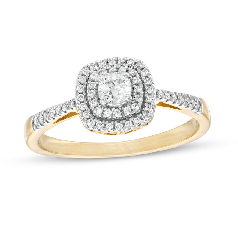 Main Image 1 of 0.29 CT. T.W. Diamond Double Cushion Frame Engagement Ring in 10K Gold