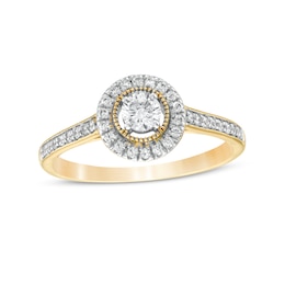 0.29 CT. T.W. Diamond Frame Vintage-Style Engagement Ring in 10K Gold