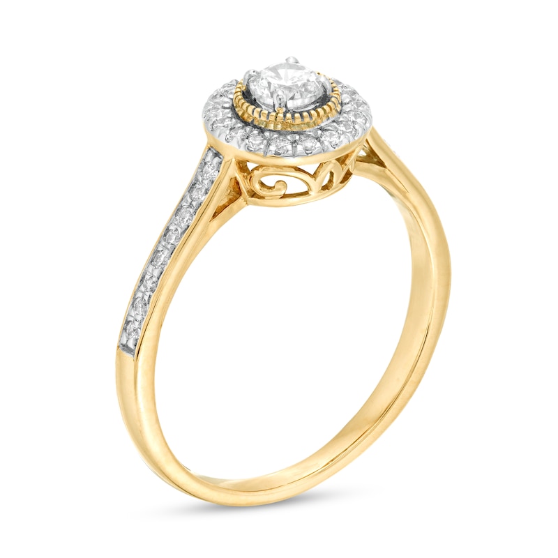 Main Image 3 of 0.29 CT. T.W. Diamond Frame Vintage-Style Engagement Ring in 10K Gold