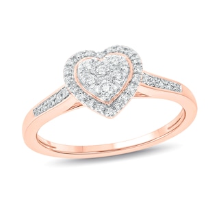 0.18 CT. T.W. Multi-Diamond Heart-Shape Frame Promise Ring in 10K Rose Gold