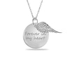 Engravable "Forever in my heart" Your Own Handwriting and Angel Wing Charm Disc Pendant in Sterling Silver (1 Image and 2 Lines)