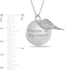 Engravable "Forever in my heart" Your Own Handwriting and Angel Wing Charm Disc Pendant in Sterling Silver (1 Image and 2 Lines)