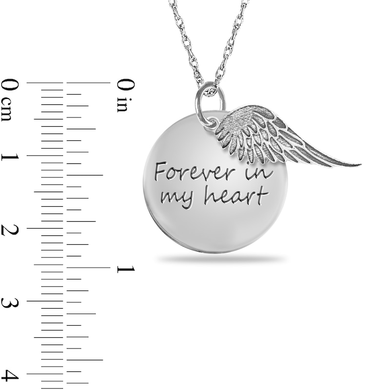 Engravable "Forever in my heart" Your Own Handwriting and Angel Wing Charm Disc Pendant in Sterling Silver (1 Image and 2 Lines)|Peoples Jewellers