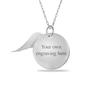 Engravable "Forever in my heart" Your Own Handwriting and Angel Wing Charm Disc Pendant in Sterling Silver (1 Image and 2 Lines)