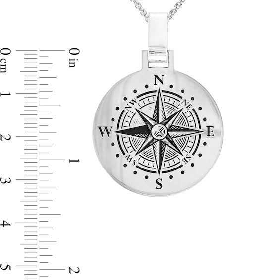 Men's Engravable Compass Disc Pendant in 10K White or Yellow Gold (1-4 Lines)