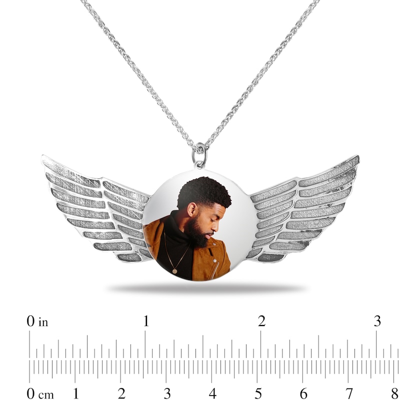 Men's Engravable Photo Disc with Angel Wings Pendant in 10K White or Yellow Gold (1 Image and 4 Lines)|Peoples Jewellers