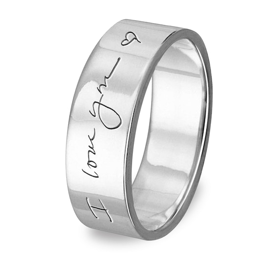 6.0mm Engravable Message Your Own Handwriting Comfort-Fit Wedding Band in Sterling Silver (1 Image and Line)