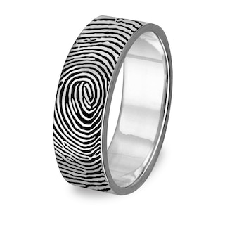 6.0mm Engravable Print Comfort-Fit Wedding Band in Sterling Silver (1 Image and Line)