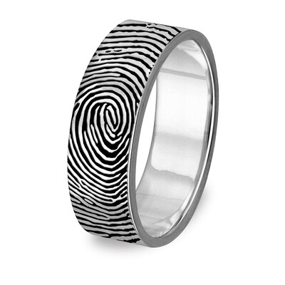 6.0mm Engravable Print Comfort-Fit Wedding Band in Sterling Silver (1 Image and Line)