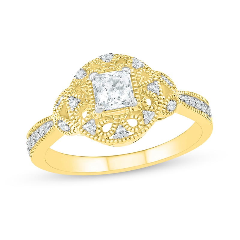 0.45 CT. T.W. Princess-Cut and Round Diamond Frame Vintage-Style Art Deco Engagement Ring in 10K Gold|Peoples Jewellers