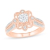 Thumbnail Image 1 of 0.58 CT. T.W. Diamond Flower Frame Vintage-Style Engagement Ring in 10K Rose Gold