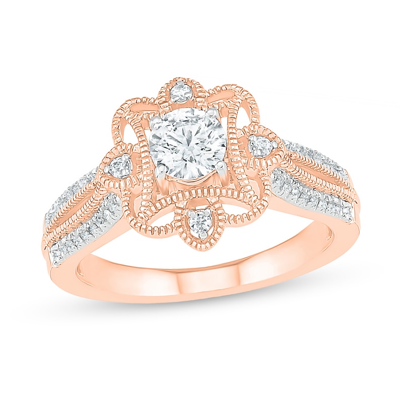 0.58 CT. T.W. Diamond Flower Frame Vintage-Style Engagement Ring in 10K Rose Gold|Peoples Jewellers
