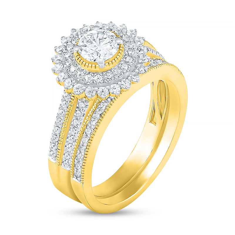 0.95 CT. T.W. Diamond Sunburst Frame Vintage-Style Bridal Set in 10K Gold|Peoples Jewellers
