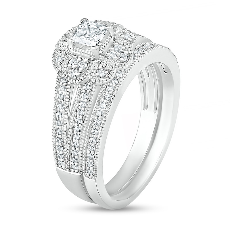 0.58 CT. T.W. Princess-Cut Diamond Frame Art Deco Vintage-Style Bridal Set in 10K White Gold|Peoples Jewellers