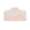 0.95 CT. T.W. Diamond Scallop Edge Frame Vintage-Style Bridal Set in 10K Rose Gold