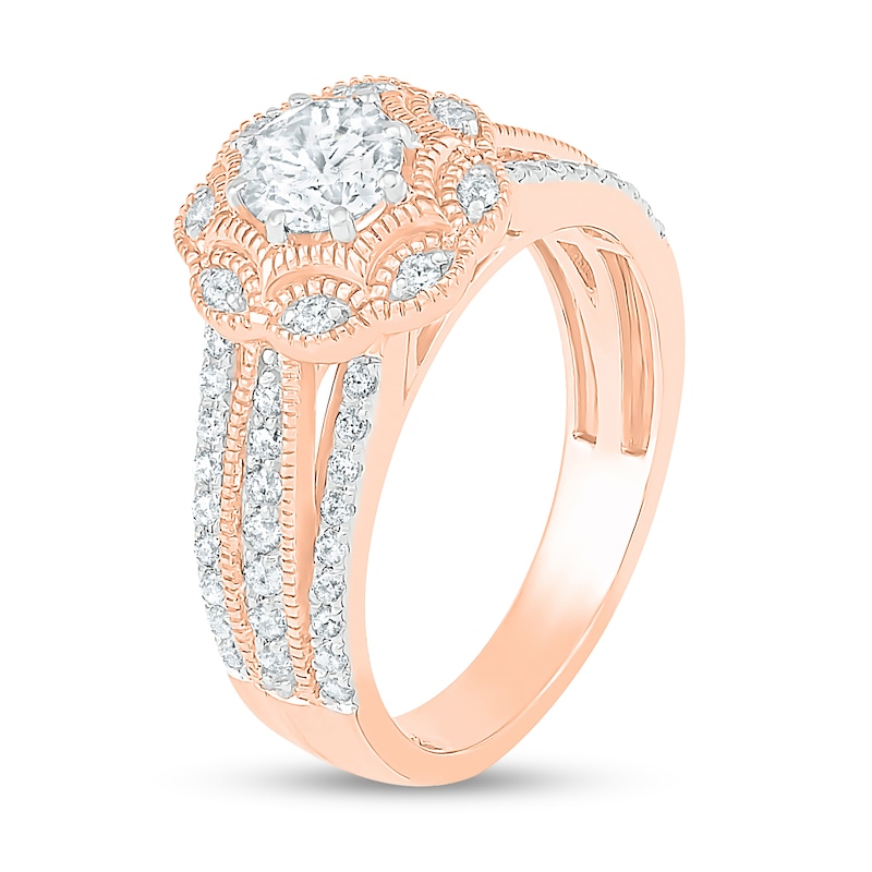 0.95 CT. T.W. Diamond Scallop Edge Frame Vintage-Style Bridal Set in 10K Rose Gold|Peoples Jewellers