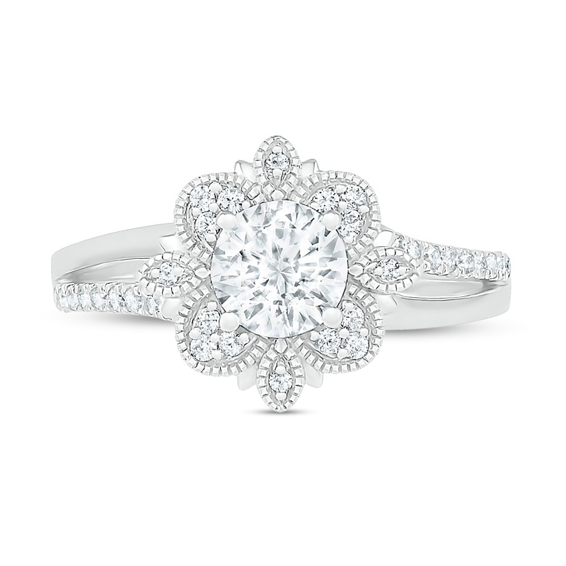 0.95 CT. T.W. Diamond Flower Frame Vintage-Style Engagement Ring in 10K White Gold|Peoples Jewellers