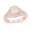 1.23 CT. T.W. Diamond Flower Frame Vintage-Style Bridal Set in 10K Rose Gold