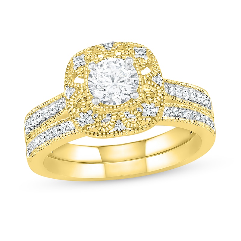 0.69 CT. T.W. Diamond Frame Vintage-Style Bridal Set in 10K Gold|Peoples Jewellers