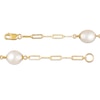 Thumbnail Image 2 of 7.0-8.0mm Oval Freshwater Cultured Pearl Station Paper Clip Link Necklace in 14K Gold