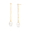 Thumbnail Image 0 of 7.0-8.0mm Oval Freshwater Cultured Pearl Paper Clip Link Linear Drop Earrings in 14K Gold