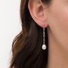Thumbnail Image 1 of 7.0-8.0mm Oval Freshwater Cultured Pearl Paper Clip Link Linear Drop Earrings in 14K Gold