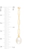 Thumbnail Image 2 of 7.0-8.0mm Oval Freshwater Cultured Pearl Paper Clip Link Linear Drop Earrings in 14K Gold