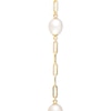 Thumbnail Image 3 of 7.0-8.0mm Oval Freshwater Cultured Pearl Station Paper Clip Link Bracelet in 14K Gold-7.25"
