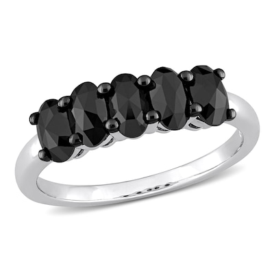 1.25 CT. T.W. Black Enhanced Oval Diamond Five Stone Anniversary Band in 10K White Gold