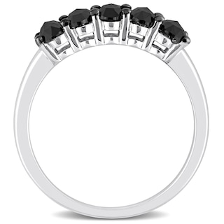 1.25 CT. T.W. Black Enhanced Oval Diamond Five Stone Anniversary Band in 10K White Gold