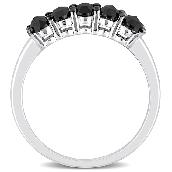 1.25 CT. T.W. Black Enhanced Oval Diamond Five Stone Anniversary Band in 10K White Gold